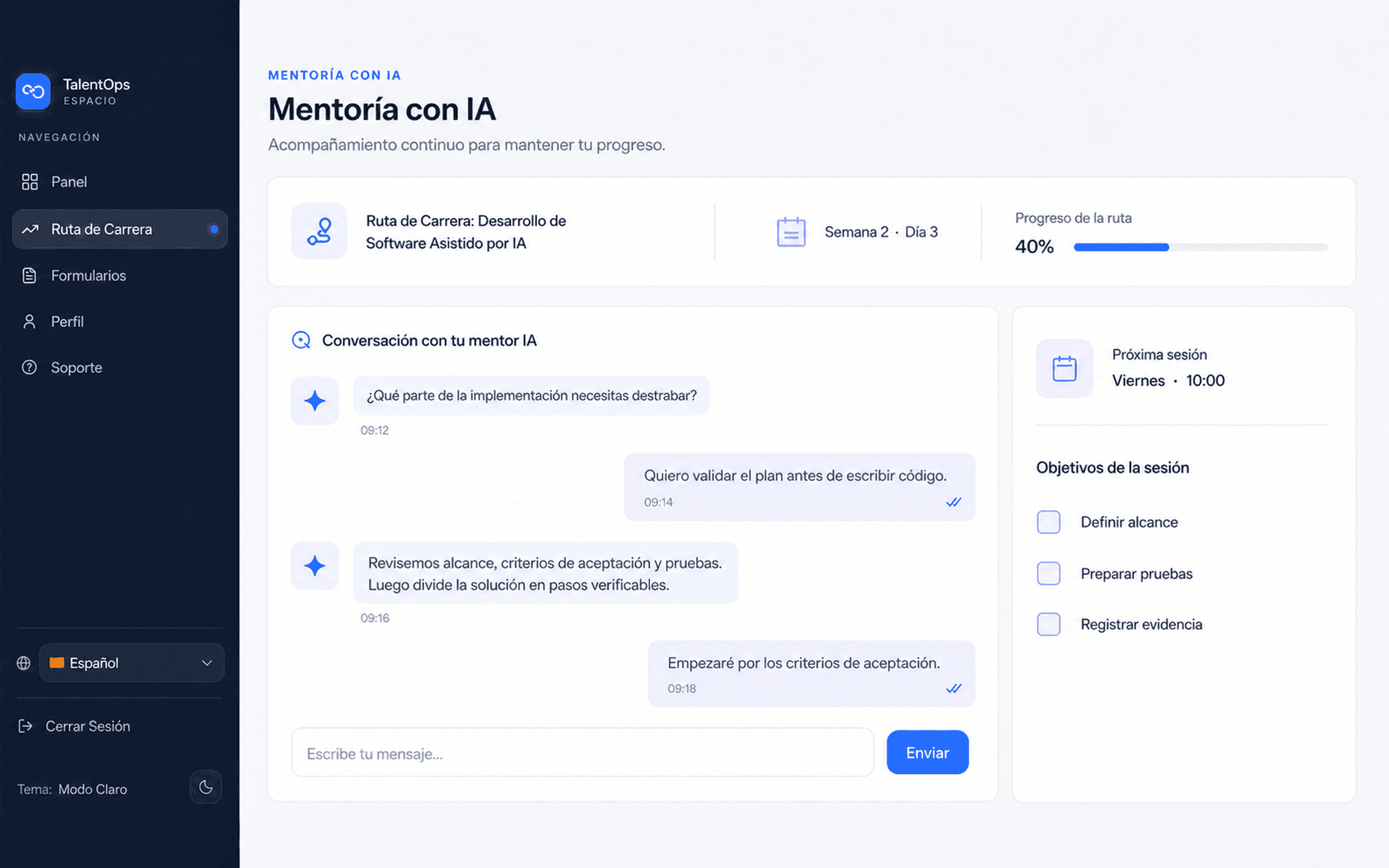 Mentoría con IA en TalentOps