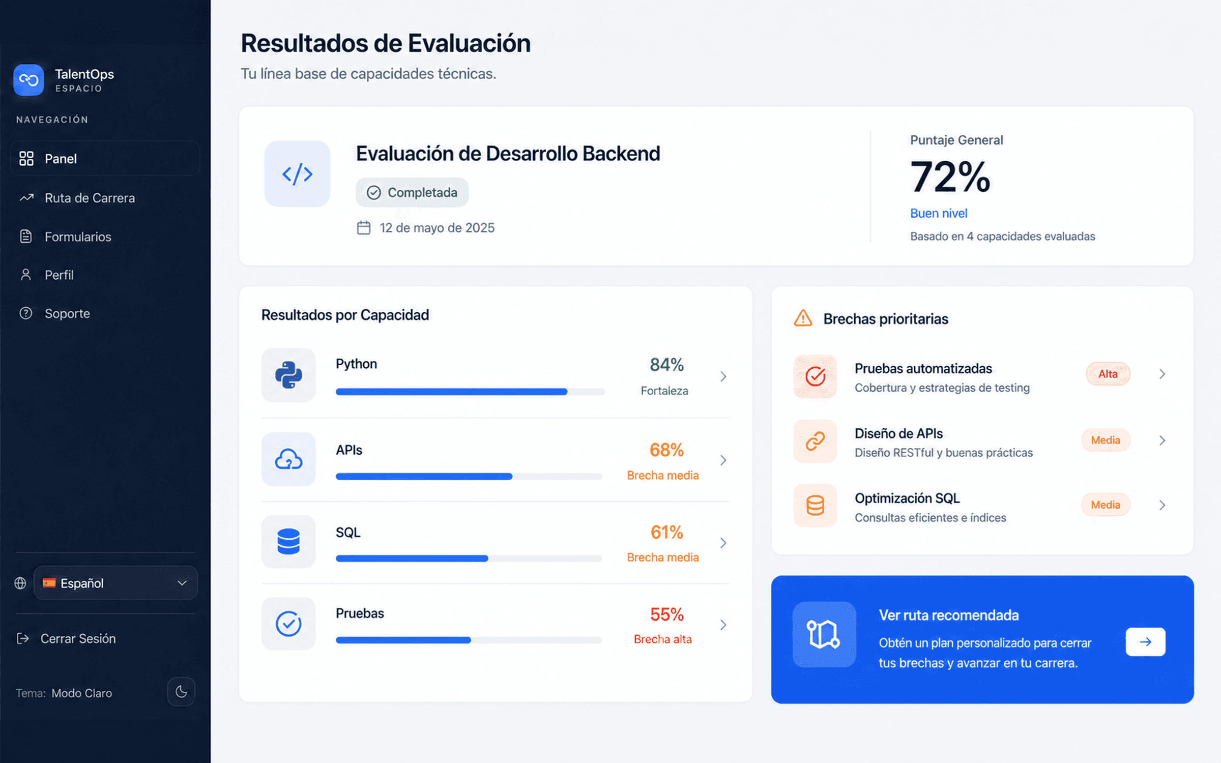 Experiencia de assessment en TalentOps