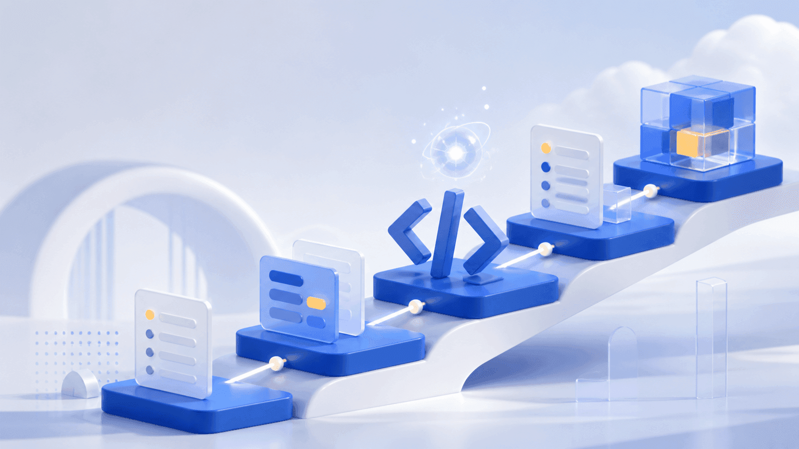Ilustración de desarrollo de software asistido por IA